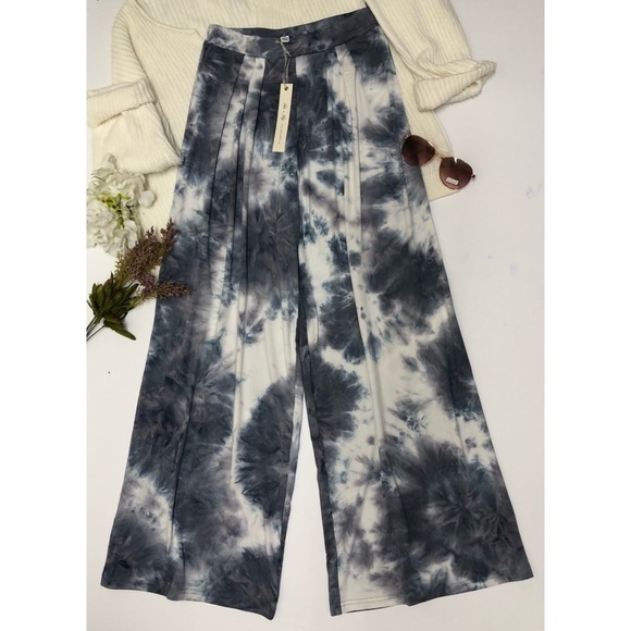 Wide Leg Pants Womens Size S Casual Pants Stretch tie dye Gray White NWT beach - Picture 8 of 12